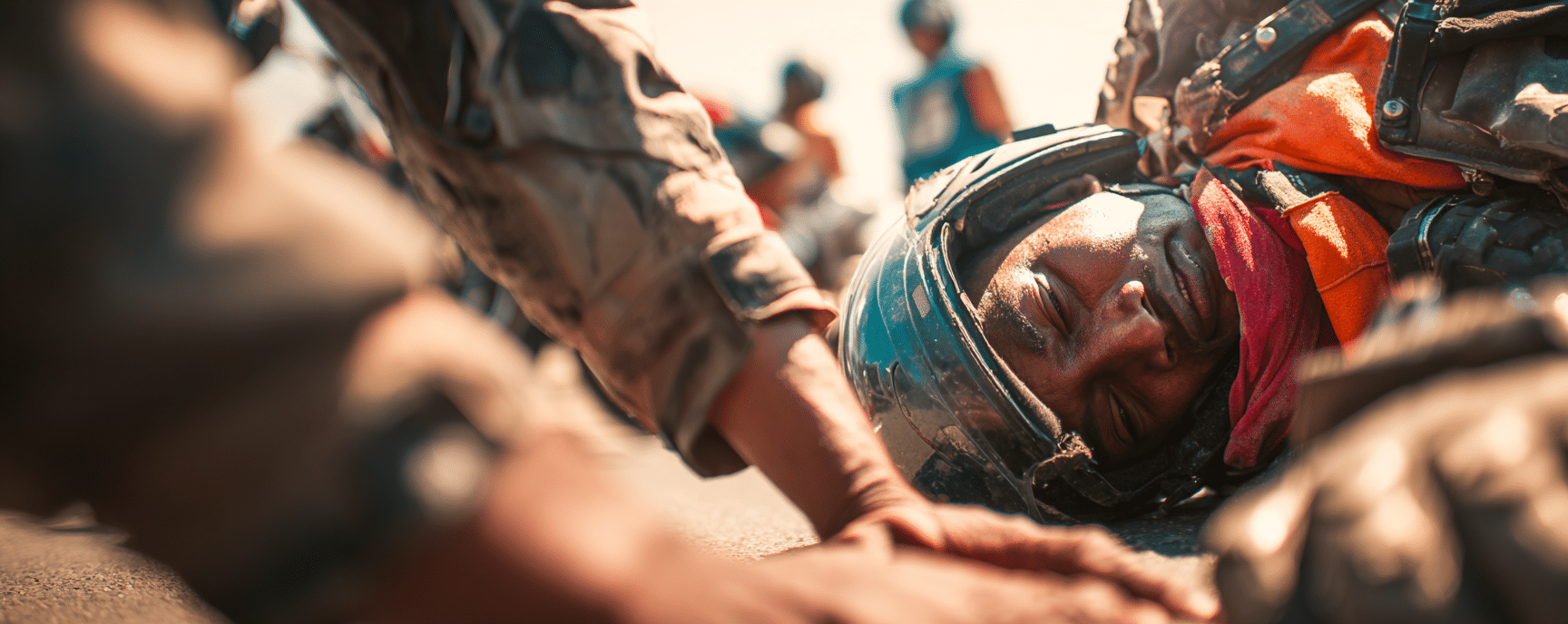people helping a motorcycle accident victim