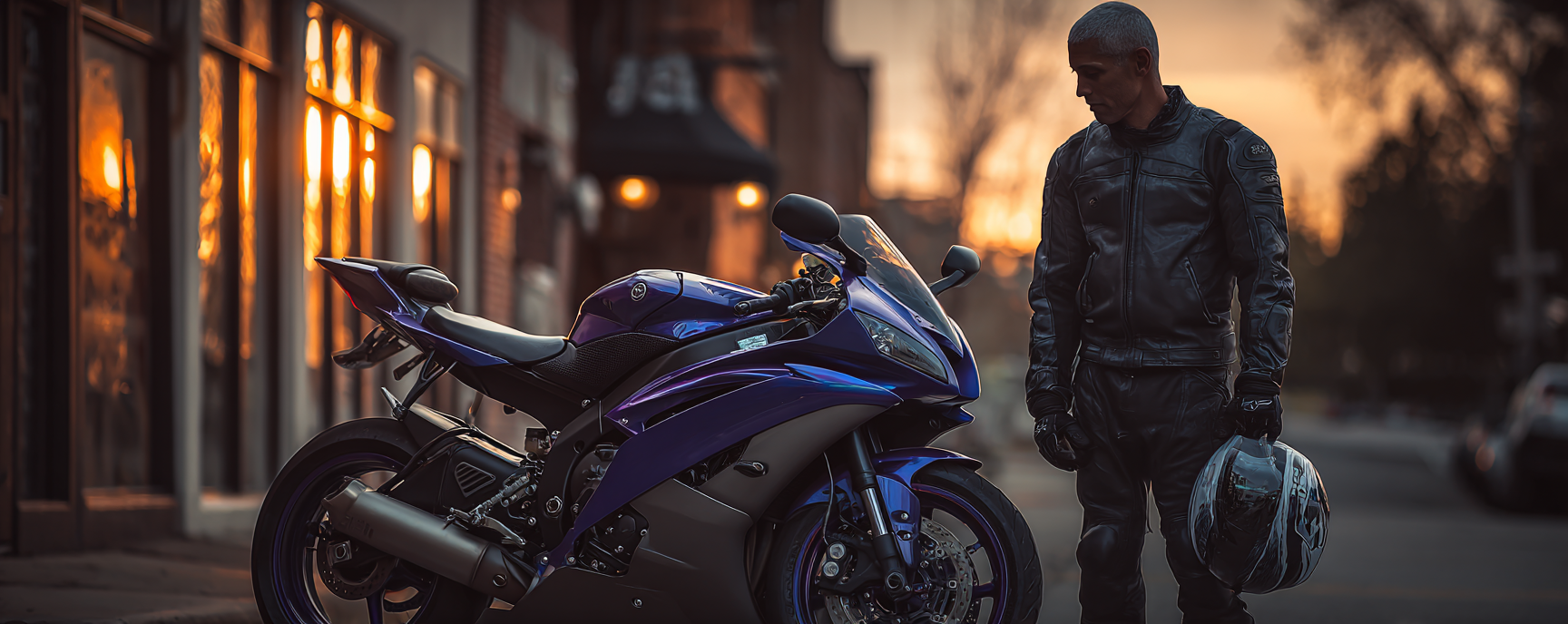 A motorcycle rider with his helmet as he gets ready for a long ride