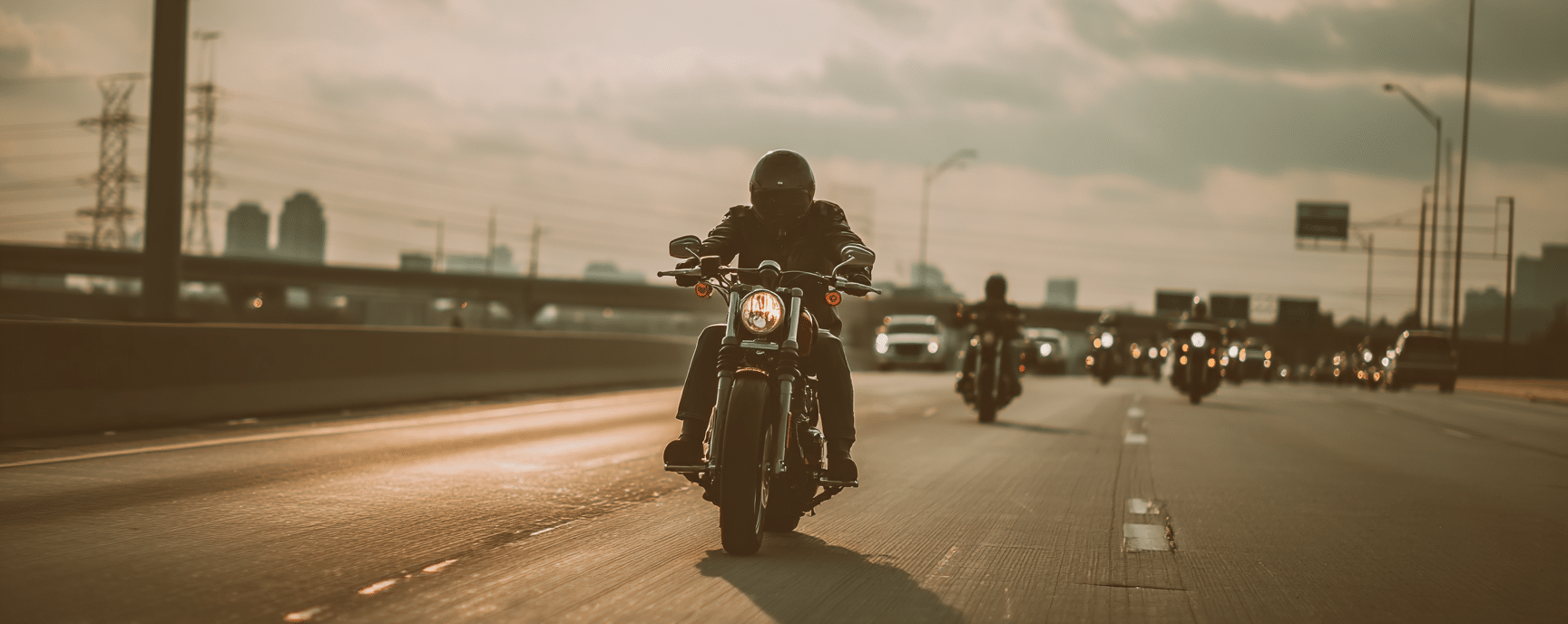 Rider leading his motorcycle group on a Chicago highway