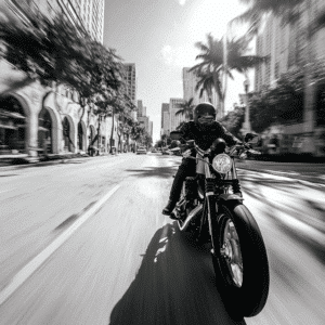 A motorcycle rider in Chicago