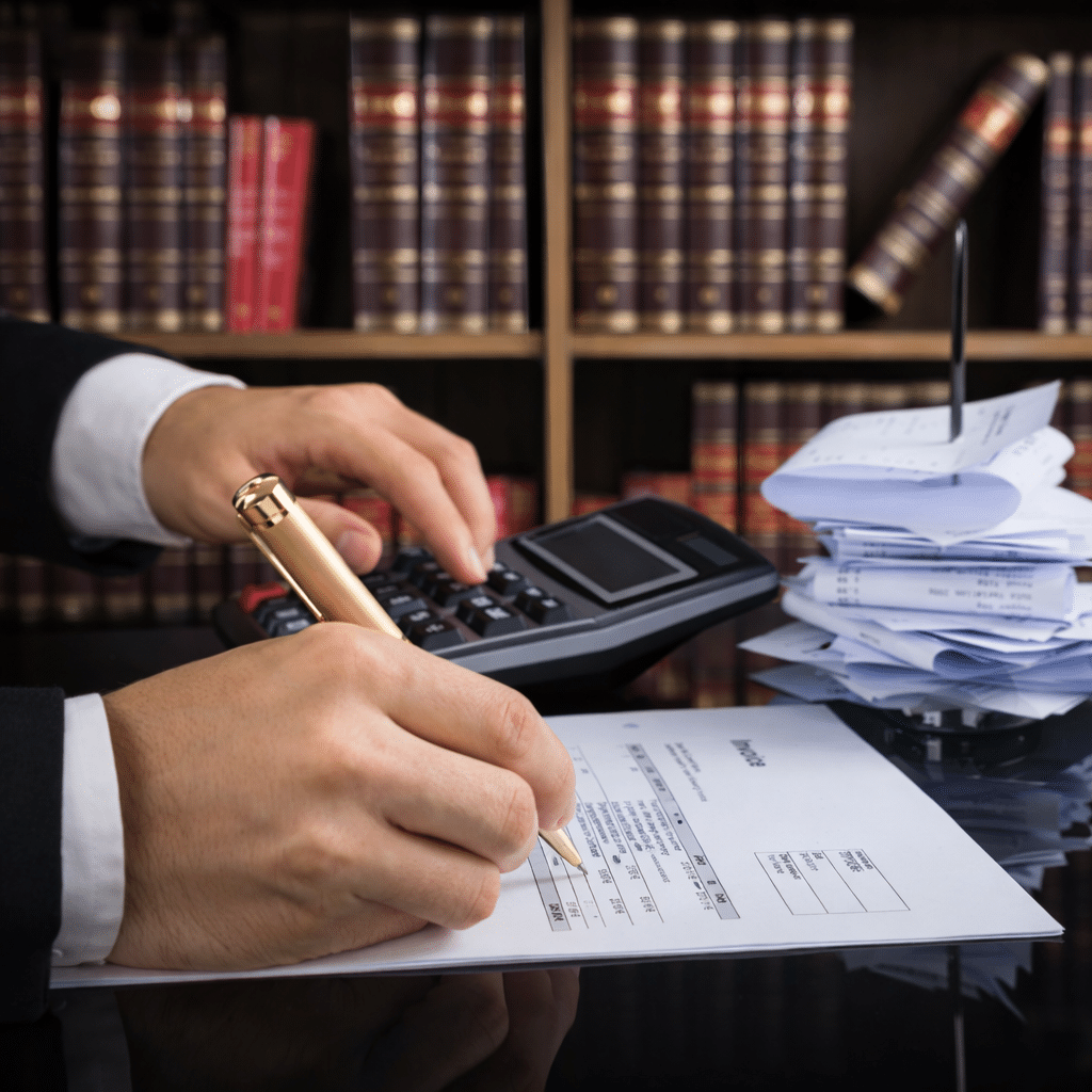 A lawyer calculating a bill